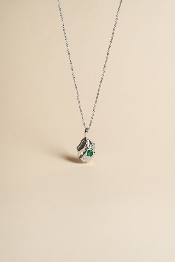 Collar Zafra Gota Plateado Circonita Verde