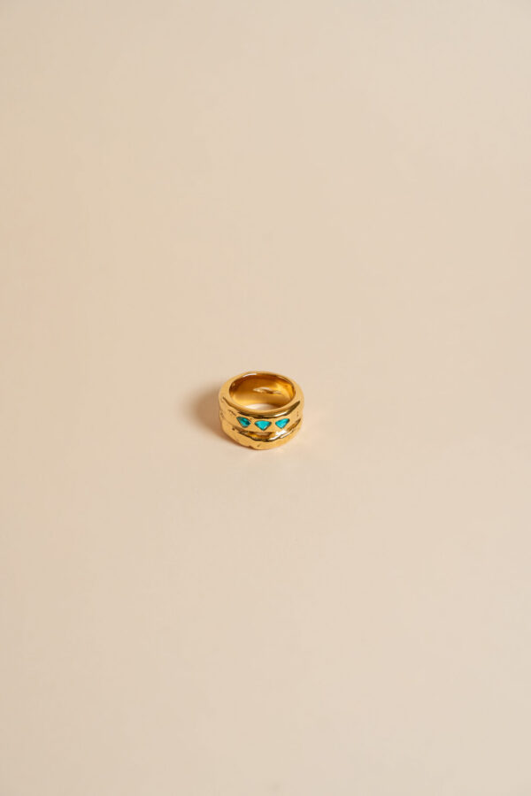 Anillo Ziren Doble 3 circonitas Azules Dorado