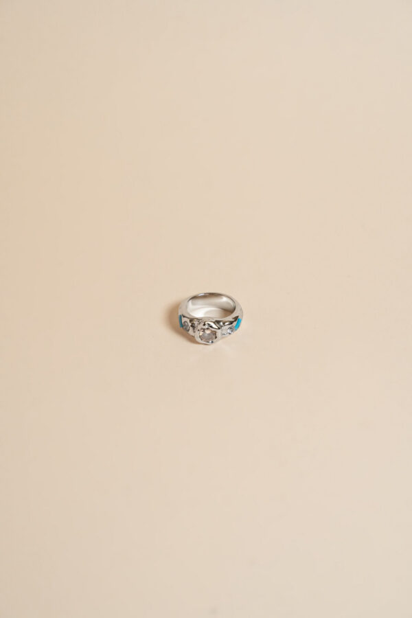 Anillo Zalma Rústico Circonita Central Plateado