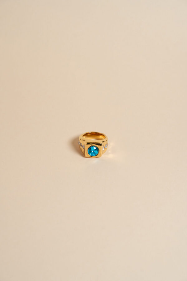 Anillo Zarza Circonita Azul Dorado