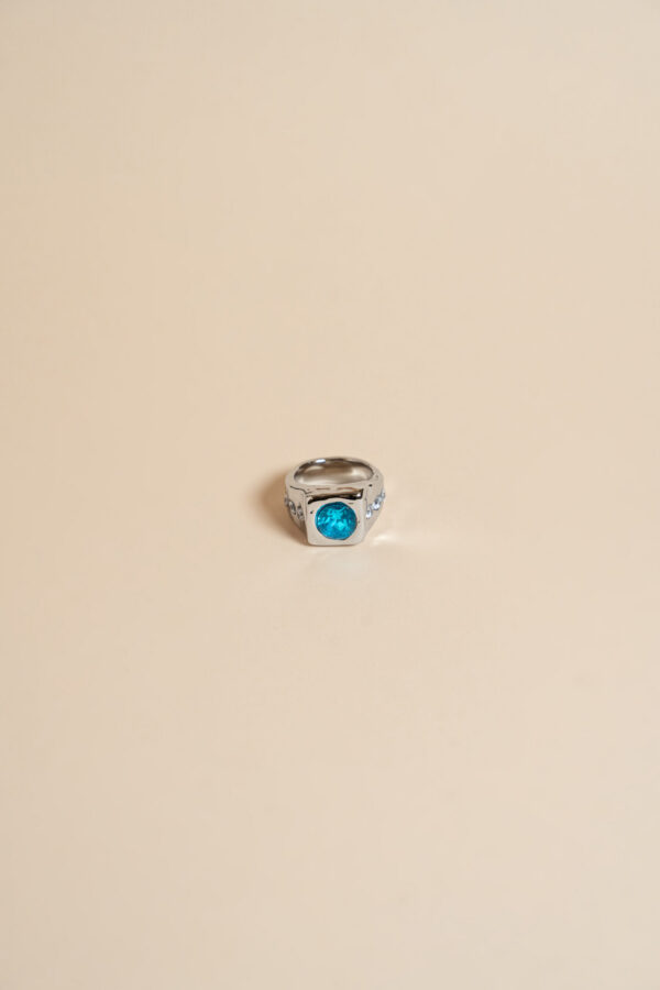Anillo Zarza Circonita Azul Plateado